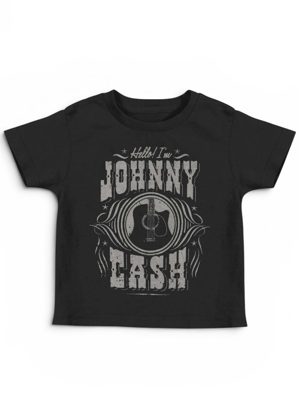 Johnny Cash Kids Tee 5T Black Hello I’m Johnny Graphic Shirt NIP